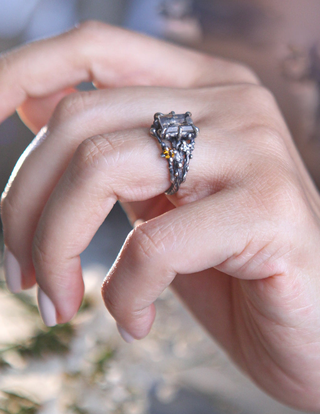 Gothic ring with multi-stones