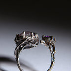 Botanical Silver Ring with Pink Fluorite & Purple Zircon