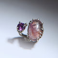 Botanical Silver Ring with Pink Fluorite & Purple Zircon