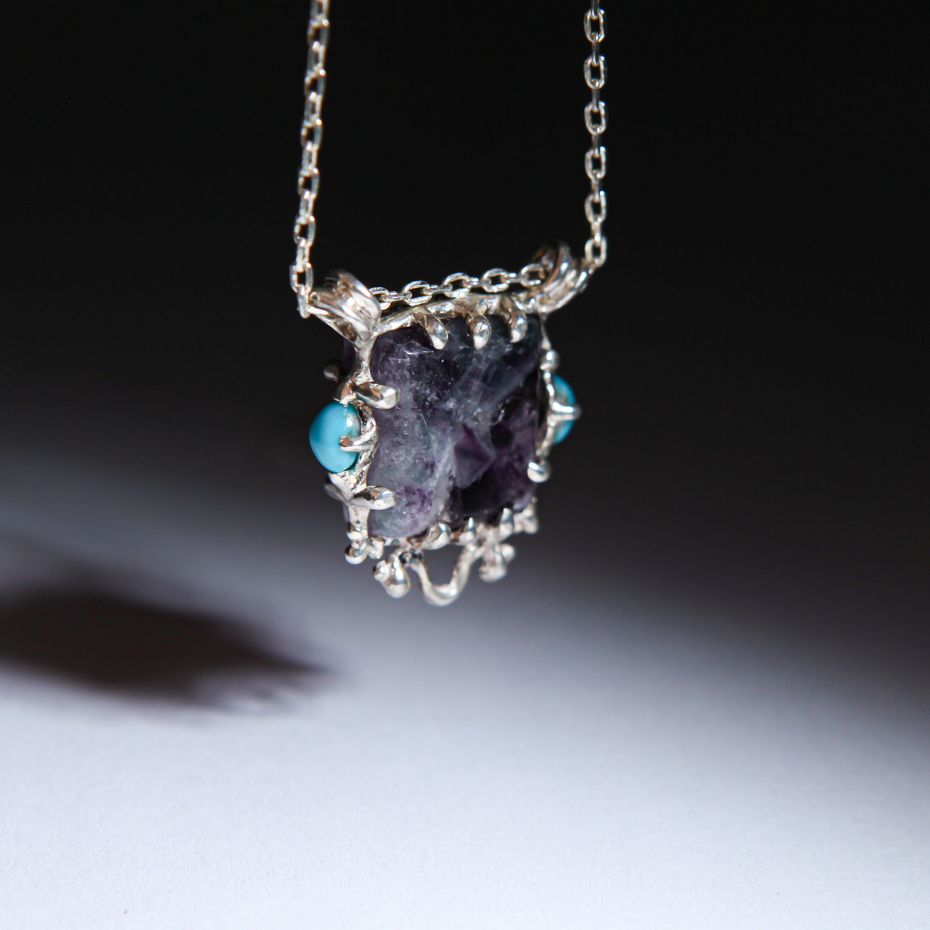 Dark Purple Fluorite & Turquoise Pendant