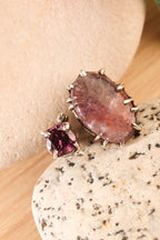 Botanical Silver Ring with Pink Fluorite & Purple Zircon