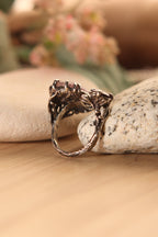 Botanical Silver Ring with Pink Fluorite & Purple Zircon