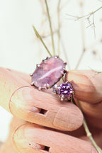 Botanical Silver Ring with Pink Fluorite & Purple Zircon
