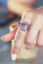 Botanical Silver Ring with Pink Fluorite & Purple Zircon